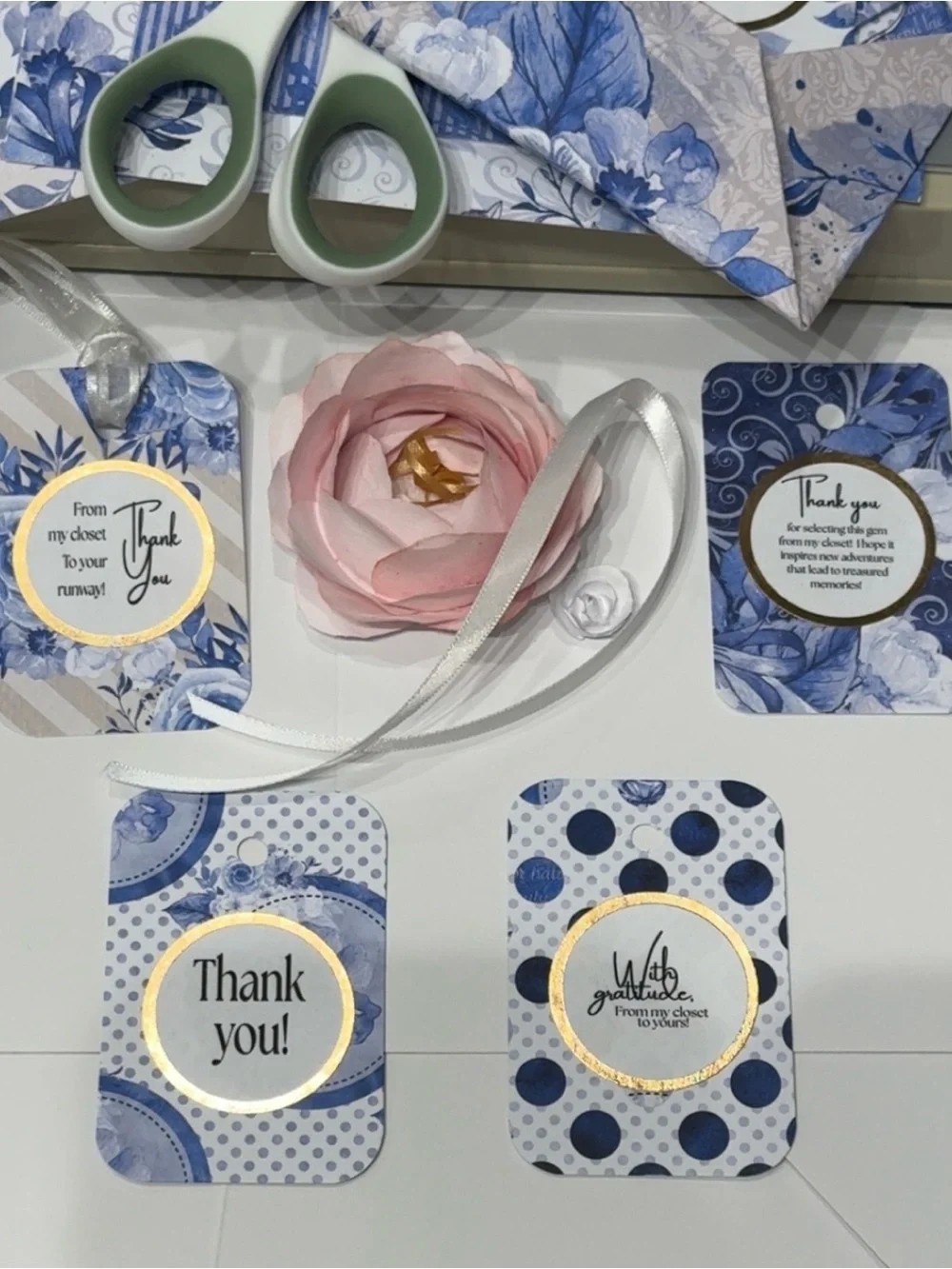 Blue Floral & Polka Dot Gift Tags - Thank You Set